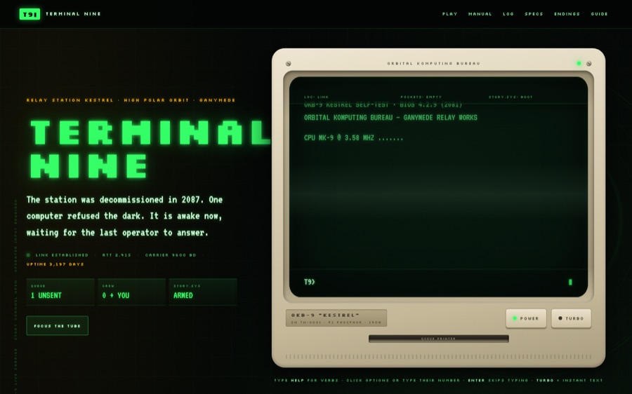 TERMINAL NINE — a decommissioned station computer, still running one story